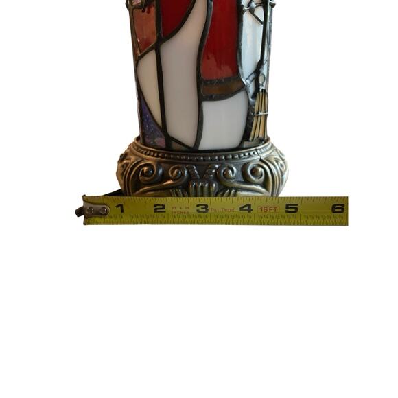 Christmas SNOWMAN Tiffany Style Stained Glass Table Lamp Cast Iron Base Rare - Picture 8 of 9